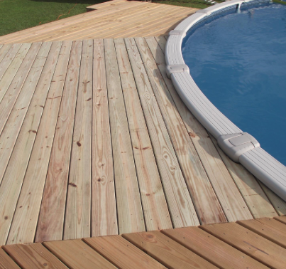 Wood deck around an above-ground pool in Middletown, KY