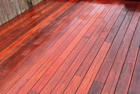 Refinished red mahogany deck boards in St. Matthews